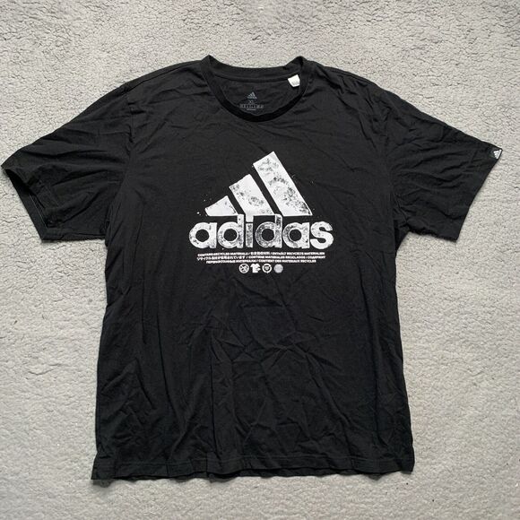 Adidas Men's XL T-shirt Recycled Big Logo Black Cotton S/S Size Extra Large - Picture 1 of 9